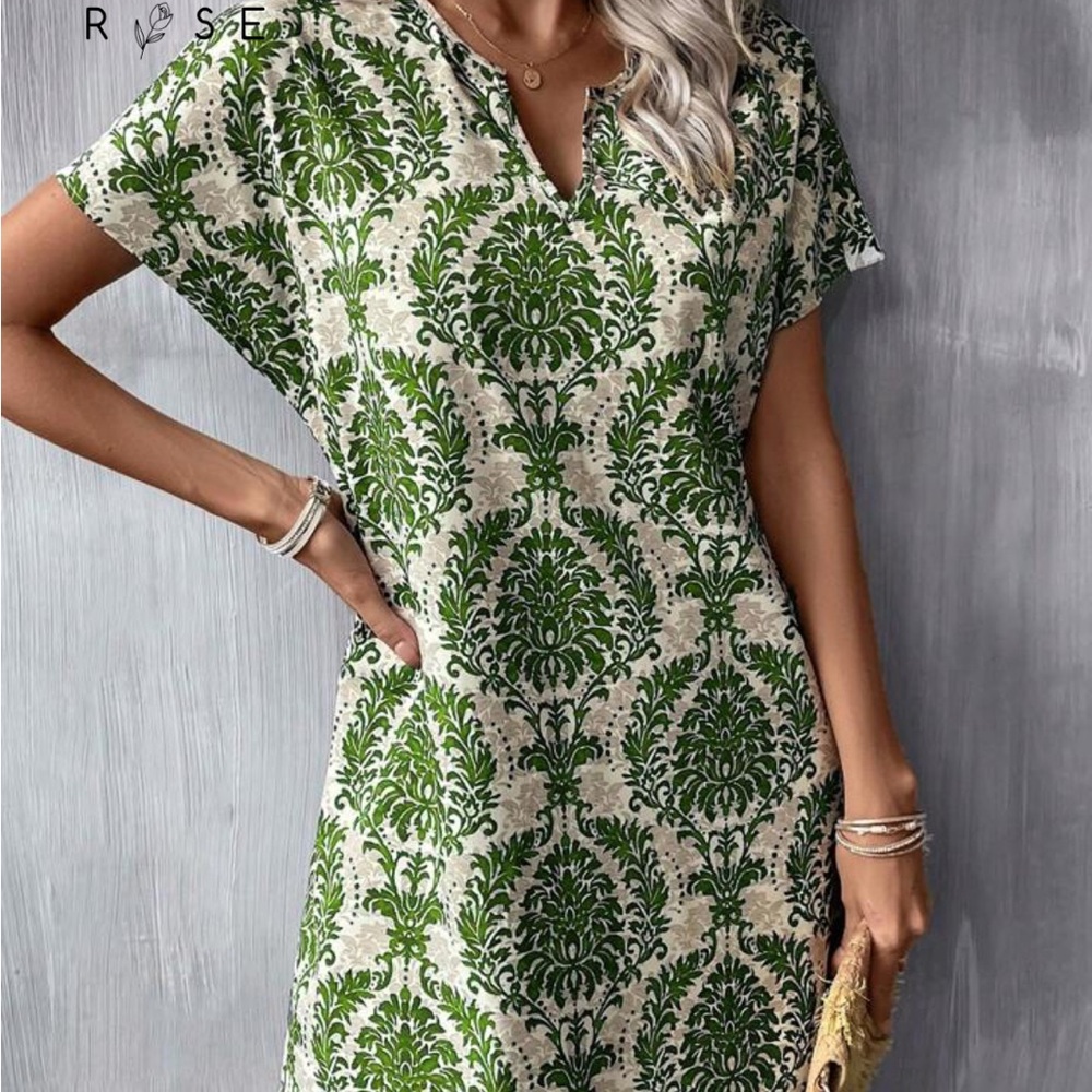 Shein Emory Rose Summer All over printer Tunic dress with batwing sleeve